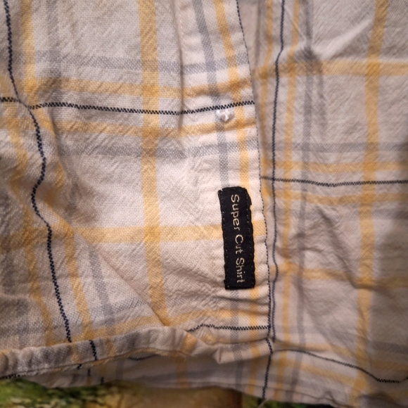 Yellow/blue plaid coarse cotton button up shirt - Picture 3 of 8